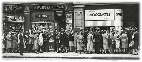 Lining up for Chocolate in 1953