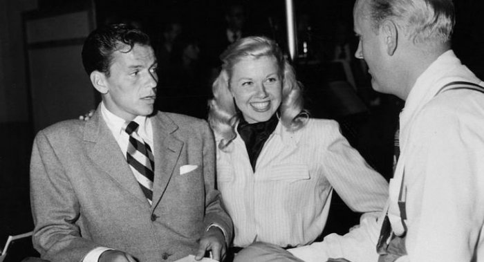 Frank Sinatra and Doris Day rehearsing for 'Your Hit Parade'