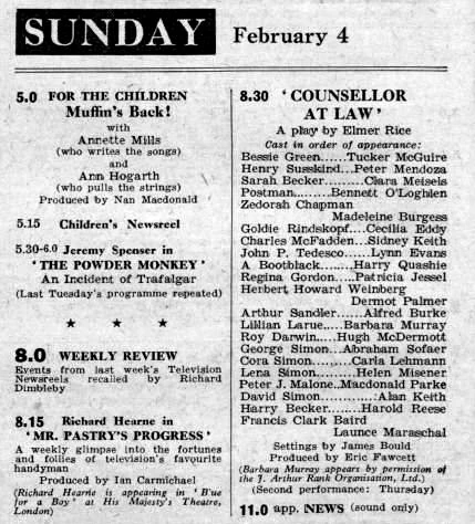 Counsellor at Law Radio Times listing 1951