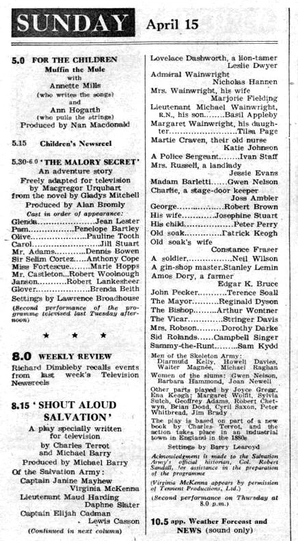 Shout Aloud Salvation cast in Radio Times 1951